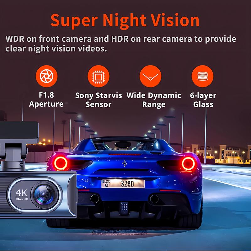 4K WIFI Dash Cam GPS 2160P Car DVR Front And 2.5K Rear Dual Lens Auto Car Camera With WDR Night Vision Black Box 24H Parking