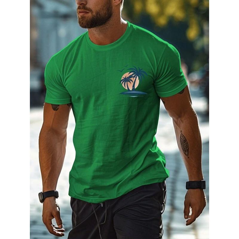 Summer Round Neck Coconut Tree Pattern 3D Print Colorful Top Fashionable Casual Short Sleeved Men's T-shirts