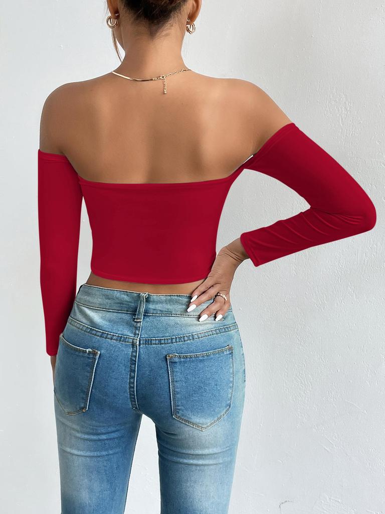 Solid Off-shoulder T Shirt Basic Long Sleeve Crop Top Women T-shirt Casual Tank Top Slim Female Crop Top Fashion Tee Shirt Y2k Streetwear
