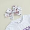 Toddler Girl Easter Outfits Short Sleeve Round Neck T-Shirt + Egg Bunny Print Flare Pants + Bow Headband 3 Pcs Set