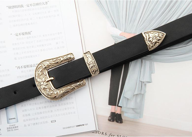 

High-quality Faux Leather Vintage Waist Belt Women s Fashion Accessory Retro Chic Carved Flower Belt StyleD