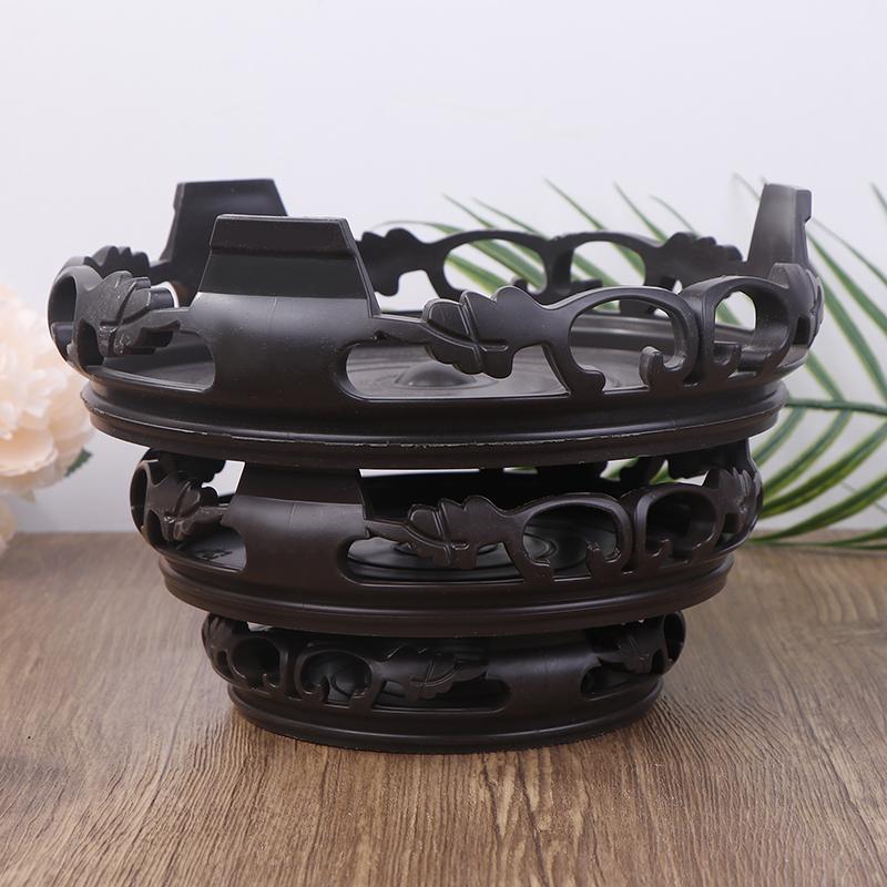 Deep Brown Carving Wooden Look Plastic Base Tray Flowerpot Holder Round Square Multi-Functional Teapot Vase Fish Tank Base