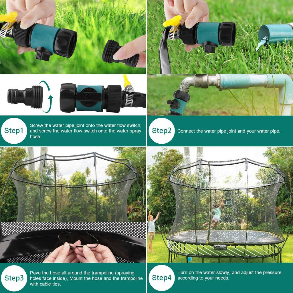 8/10/12/15m Trampoline Sprinkler for Kids Outdoor Water Sprinkler Accessories for Garden Jump Water Play Trampoline Shower Summer Game Orange/Blue