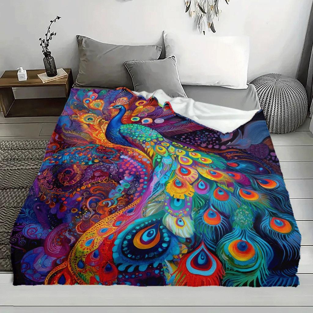 A Colorful Peacock Printed Fleece Blanket, a Gift for African Girls, Granddaughters, And Daughters, Suitable for Holidays, Versa