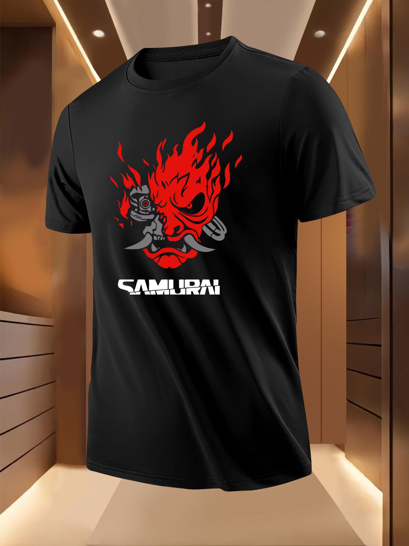 Cyber Samurai Graphic Print Tshirt - Bold Flame Samurai D... XXXL