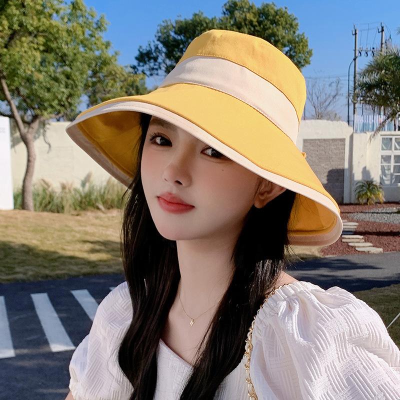 New bucket hat women's two-color splicing sun hat casual sun protection summer travel Japanese travel basin hat