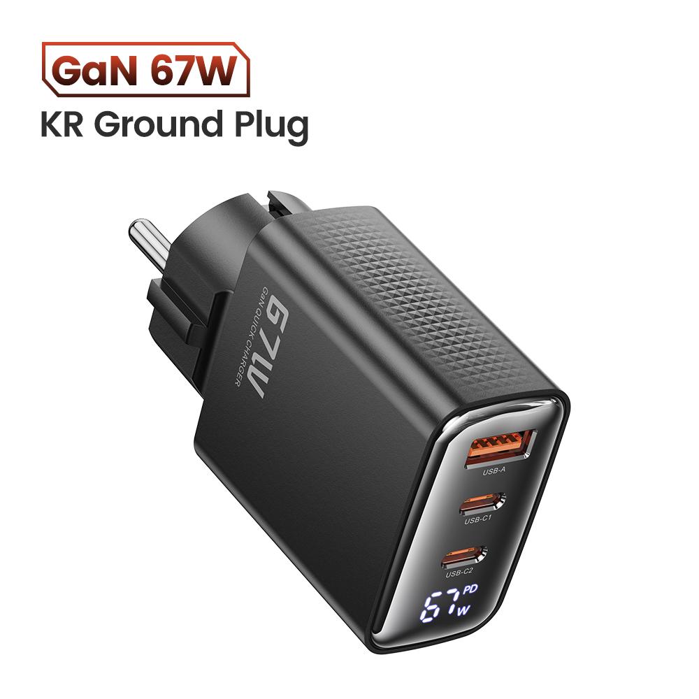 67W GaN Ladegerät 3-Port USB Typ C Schnellladeadapter Ladegerät Digitalanzeige Für iPhone Samsung Xiaomi EU US UK KR Stecker