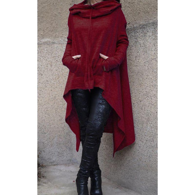 Plain Long Sleeve Hoodie Sweatshirt With Midlength Design For Women Winter