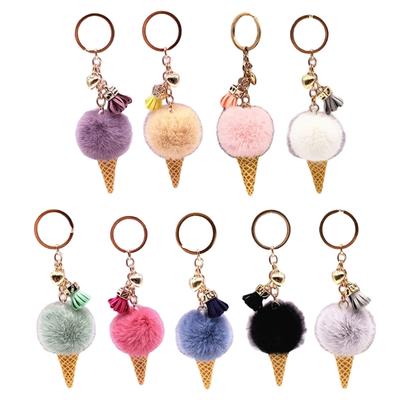 Moderne Eiscreme-förmige Schlüsselanhänger Plüsch-Pompons Schlüsselanhänger für Schlüssel und Taschen Leichter Taschenanhänger Schlüsselzubehör