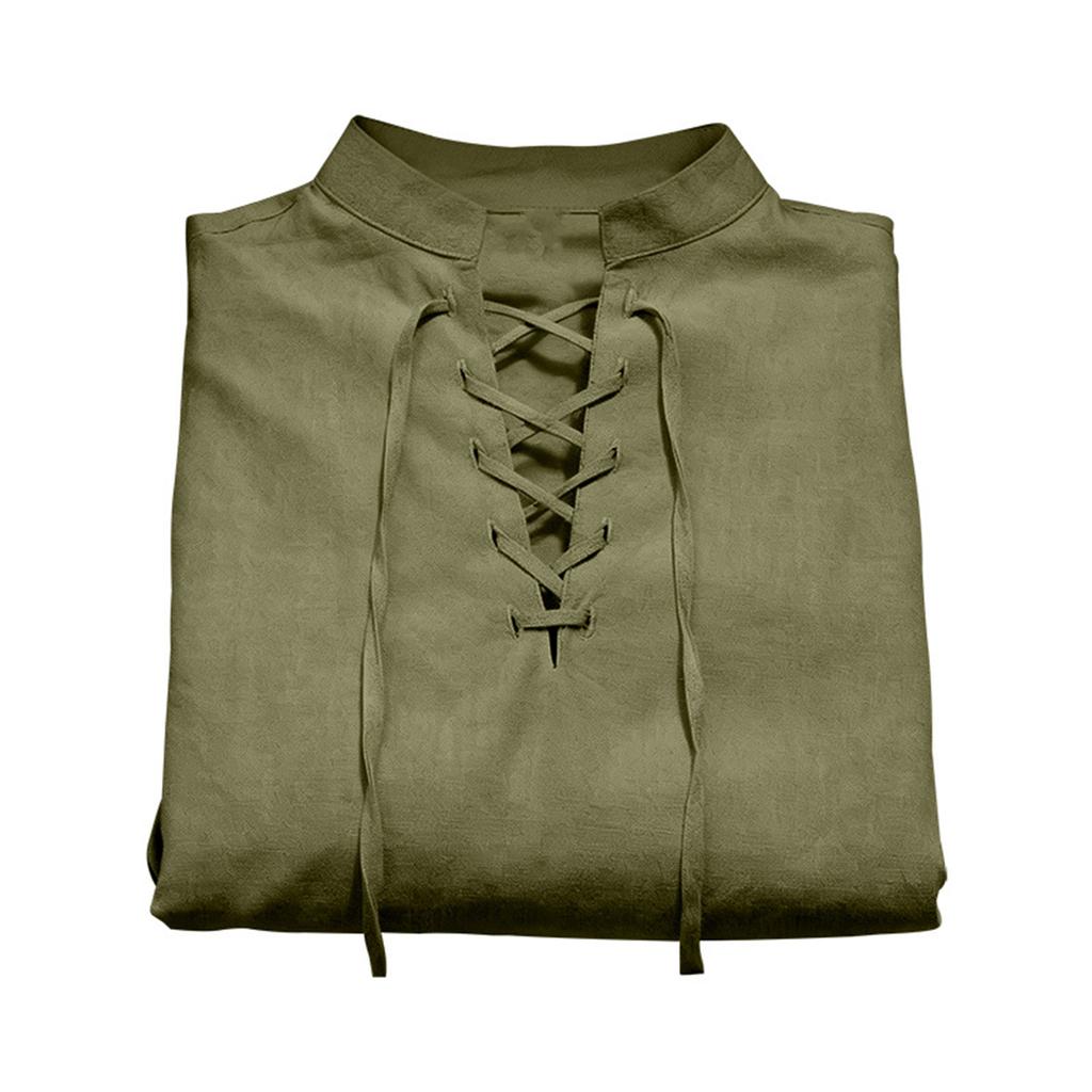 Men's Collared Linen Shirt  Casual Sports Beach Long Sleeved Shirt