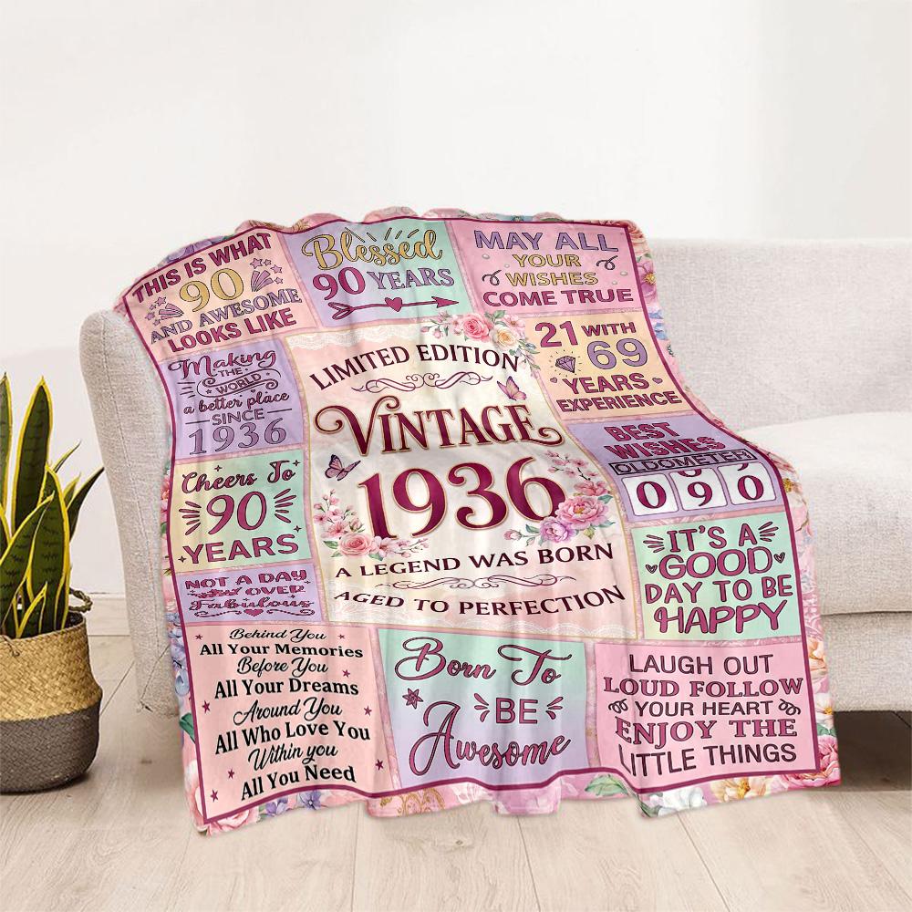 Vintage 1936 Anniversary Greetings Flannel Blanket-Soft and Suitable for Sofas,Beds,Offices,Travel,All Seasons,Great Gift for Holidays and Birthdays.