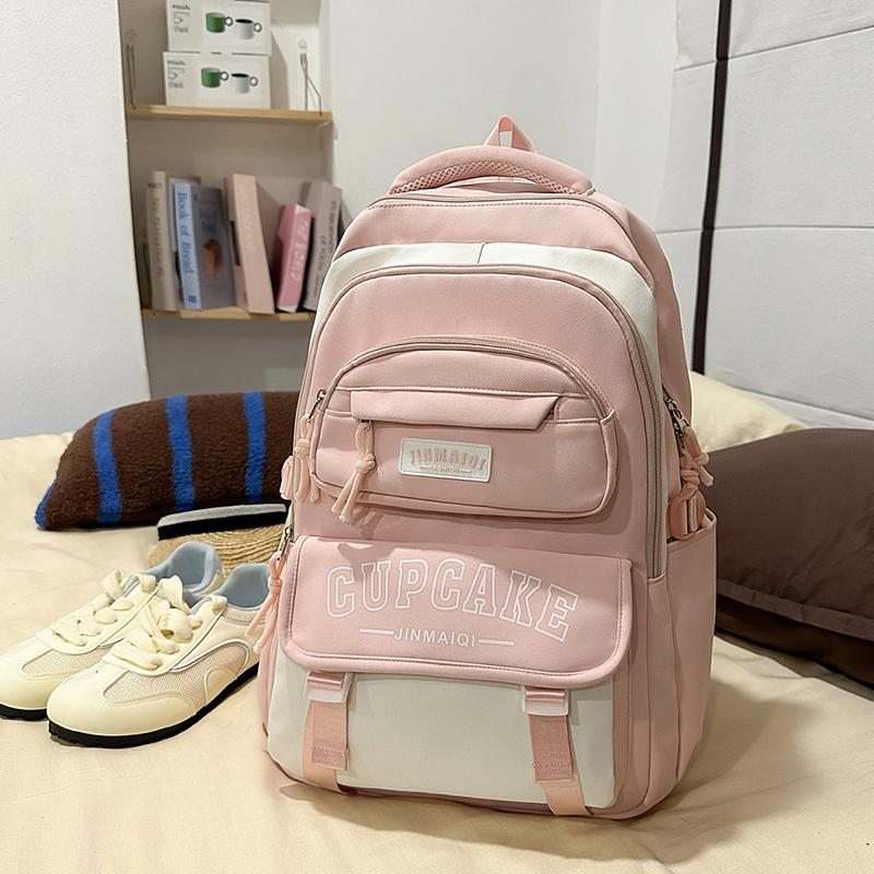 Letter Print Campus Backpack Large Capacity Junior Senior High School Student Schoolbag