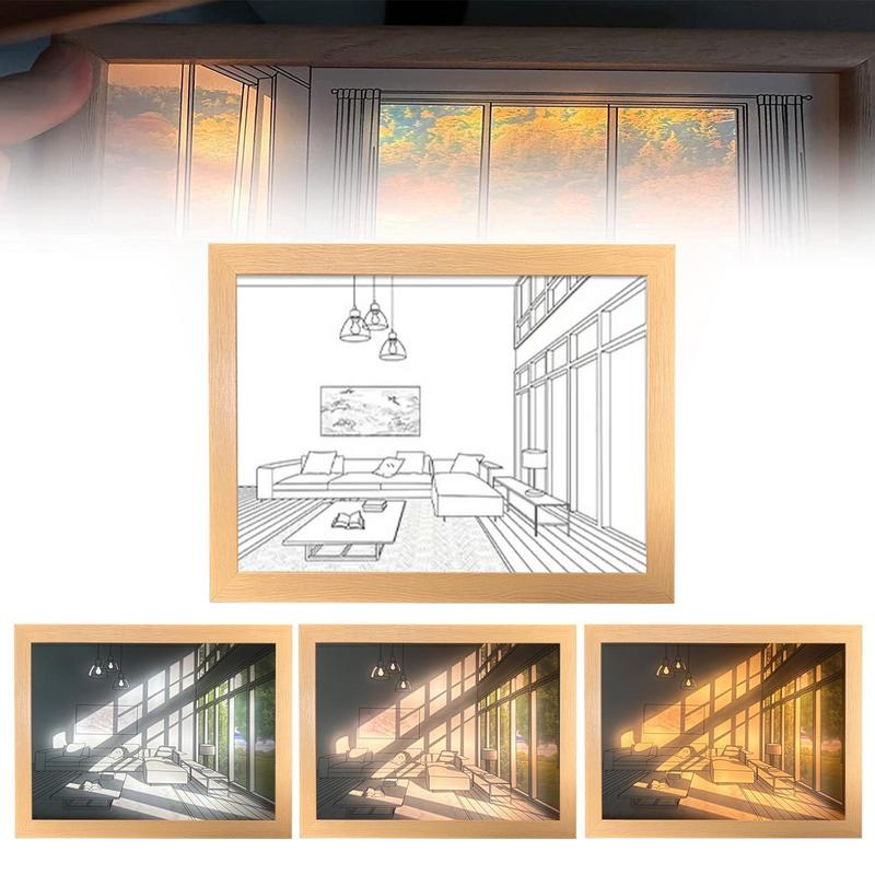 Light Painting Art Lighting Picture Frame LED 3 Colors Night Light Shadow Bedside Lamp Creative Wall Art For Bedroom & Home