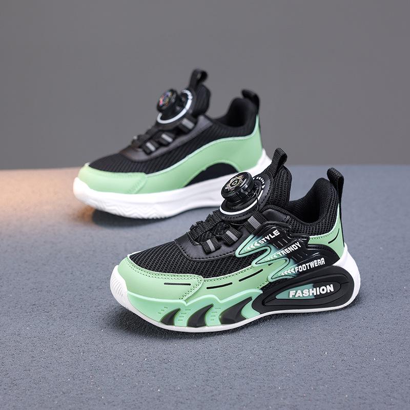 Kids' Waterproof Leather Sports Shoes with Shock Absorption & Rotary Buckle - Soft Sole for Autumn/Winter Running