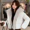 American super fluffy big fur collar lapel down cotton clothes women's winter advanced temperament thickened warm cotton coat