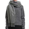 Windproof Solid Color Shawl Polyester Long Neckscarf with Tassel Classic Wool Scarf  Autumn