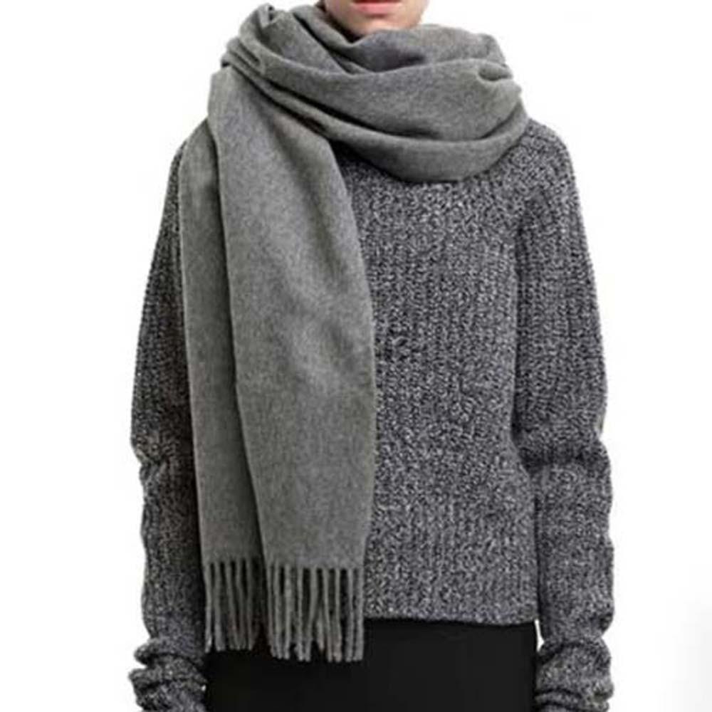 Windproof Solid Color Shawl Polyester Long Neckscarf with Tassel Classic Wool Scarf  Autumn