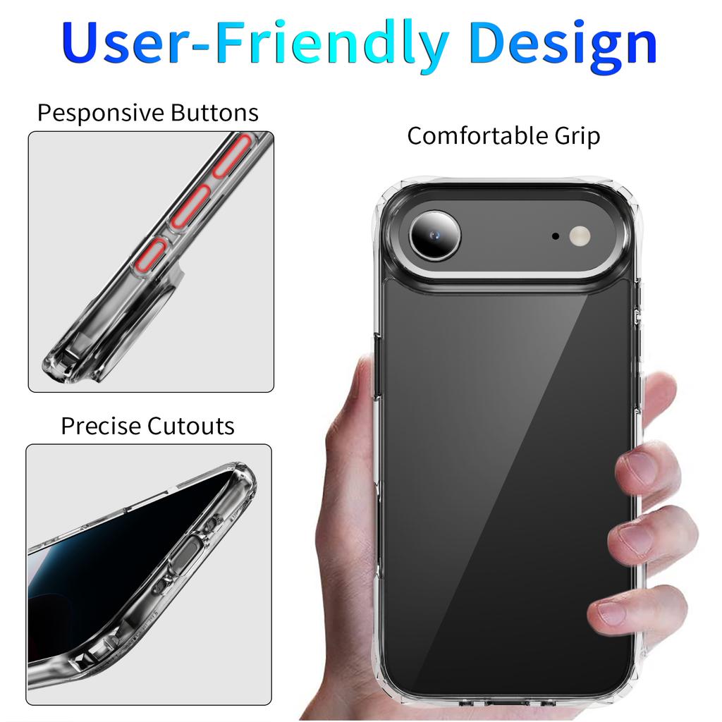 Stoßfeste Klare Schutzhülle für iPhone 17 Air 16 Plus 15 pro max, Anti-Vergilbung Transparente Schlanke Design Erhöhte Kamera-Bildschirmrand-Stoßstange