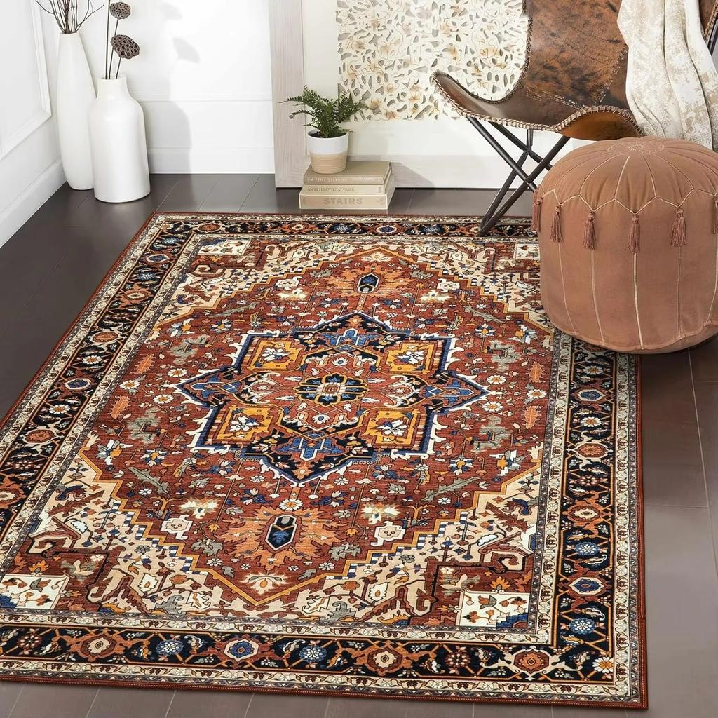 Boho Entry Throw Rug Vintage Oriental Medallion Carpets for Living Laundry Room Non Slip Sofa Bedroom Floor Mat Home Decor