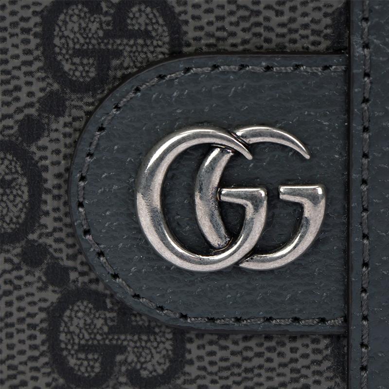 Gucci Ophidia Double G Logo Flap Wallet Men Wallets Gray Black 732016-UULBN-1244
