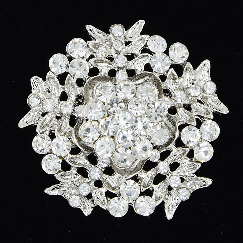 Popular European Crystal Flower Brooch Scarf Buckle & Lapel Pin Accessory. Unisex