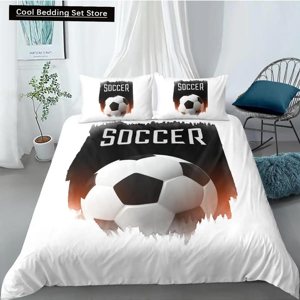 Soccer Duvet Cover Set FootBall and Old Plaster Wall Damage Destruction Punching Bedding Set Teens Queen Polyester Quilt Cover