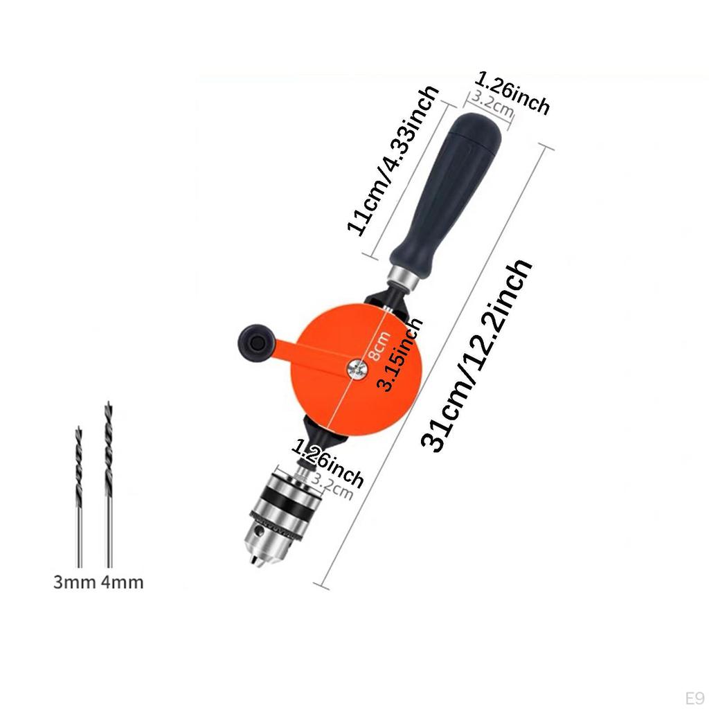 Crank Drill Double Gear System Comfortable Anti Skid Handle Handheld Portable for PVC Metal