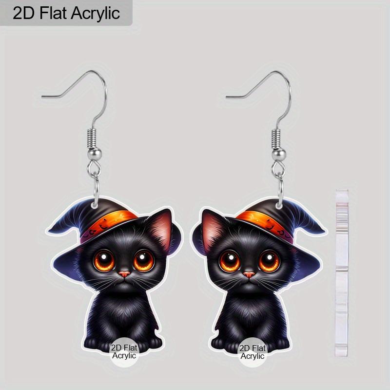 2D Flat Halloween Earrings for Women, Cute Black Cat Earrings for Halloween Party, Halloween Theme Jewelry for Women