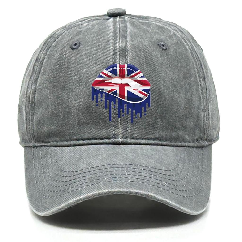 UK Flag Lippenabdruck Snapback Sonnenhut, Patriotische Papa-Kappe Lässig Unisex Sonnenschutz Gemütlich Verstellbare Baseballkappe