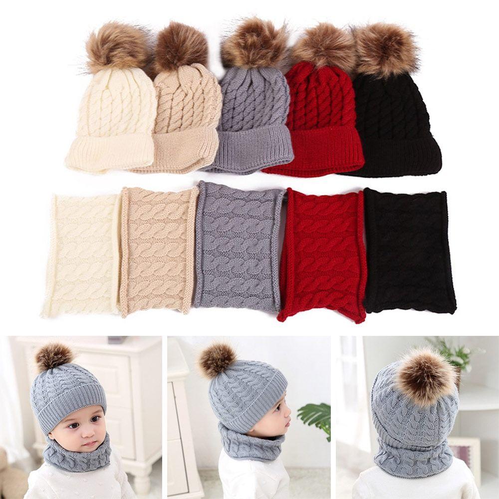 2Pcs/Set Warm Kids Beanie Caps Ear Protection Beanie Hat Scarf Children Hat Scarf Set Toddler