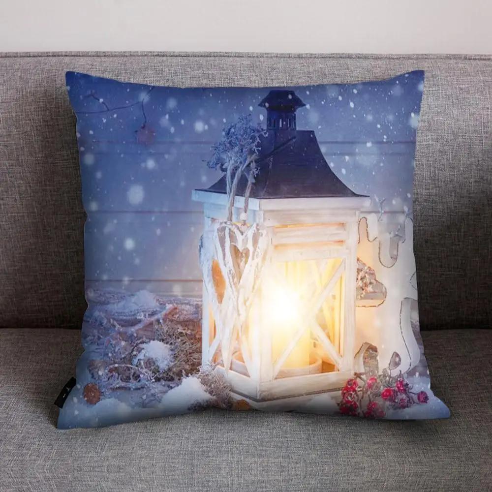 

45x45cm Santa Snowman Print Christmas Pillowcase Polyester Cushion Cover Waist 16x16Inch