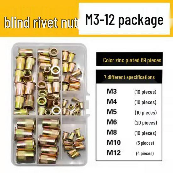 GB178801 White Zinc Cylindrical Knurled Rivet Nut Pull Cap, Flat Head, Sizes M3-M12