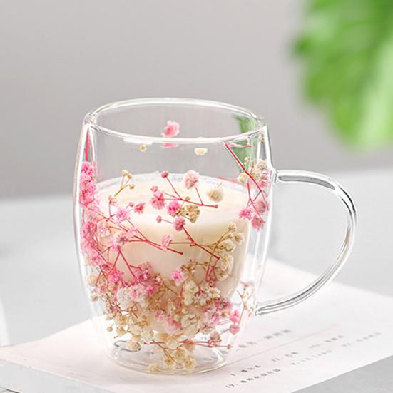 1/2Pcs 350ML Dries Flower Double Wall Mug Insulated Coffee Cup with Handle Espresso Latte Cappuccino Milk Juice Tea Water Drinking Cup