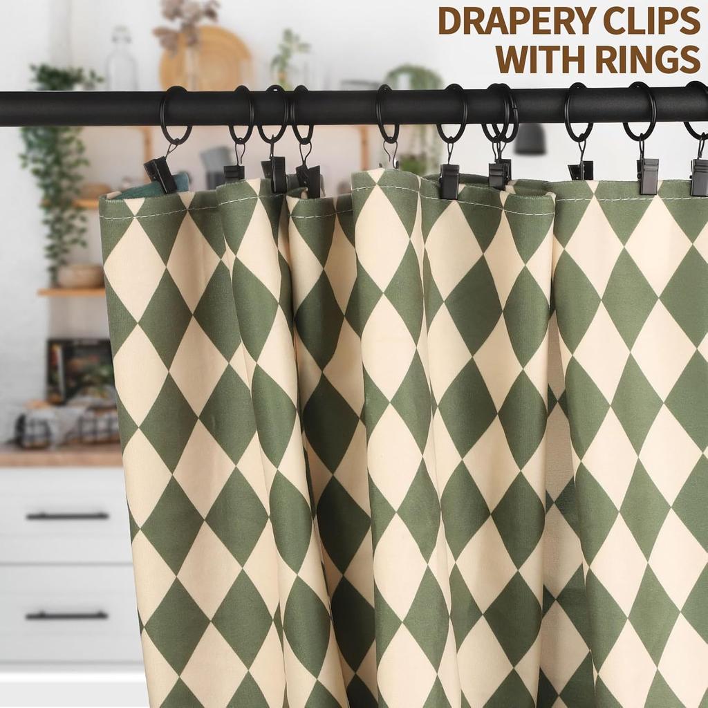 Teenitor 20 Pack Black Curtain Rings with Clips, Curtain Hooks Curtain Clips with Rings, Drapes Rings 1 Inch in Diameter, Fits up to 5/8" Curtain Rod