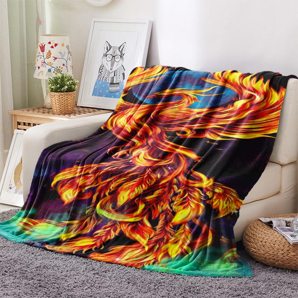 1Pc Phoenix Print Flannel Blanket, High Quality Comfortable for All Seasons, Home Decor, Warmth and Comfort, Perfect for Gifts