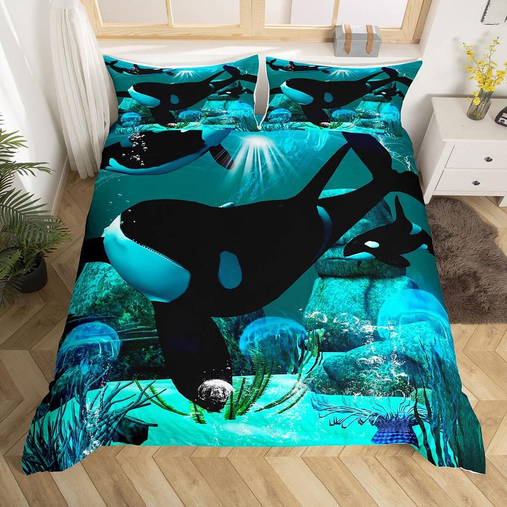 Whale Comforter Cover Twin SizeOcean Theme Bedding Set For KidsNautical Sailing Quilt Set Ocean Duvet Set Ocean Decor 3 Pieces