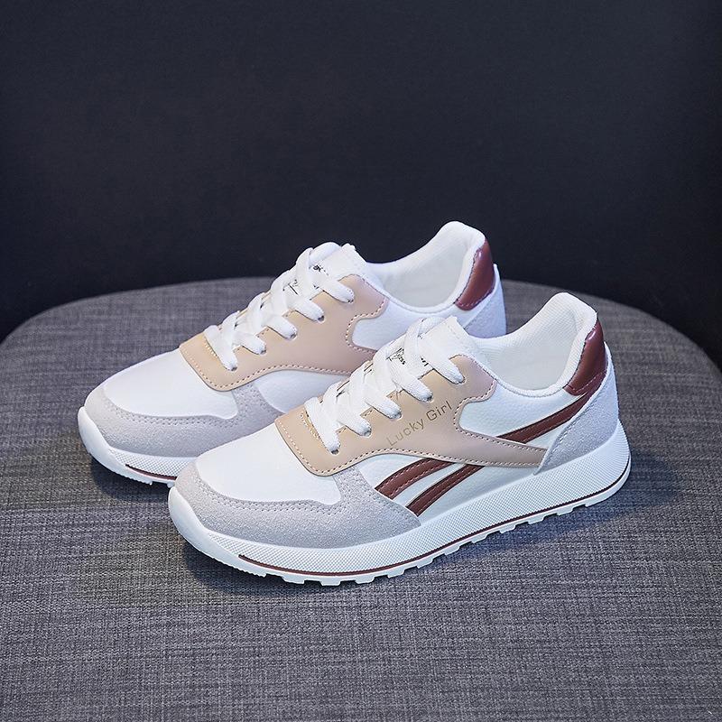 Spring new sports shoes women's light and versatile running shoes soft sole leather surface casual white shoes student versatile