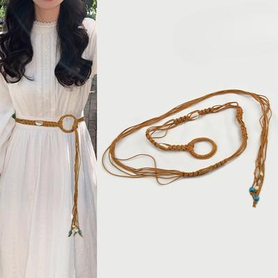 A Lady's Braided Wax Rope Belt Dress Decorated with A Bohemian Ethnic and Pastoral Style Women's Corset