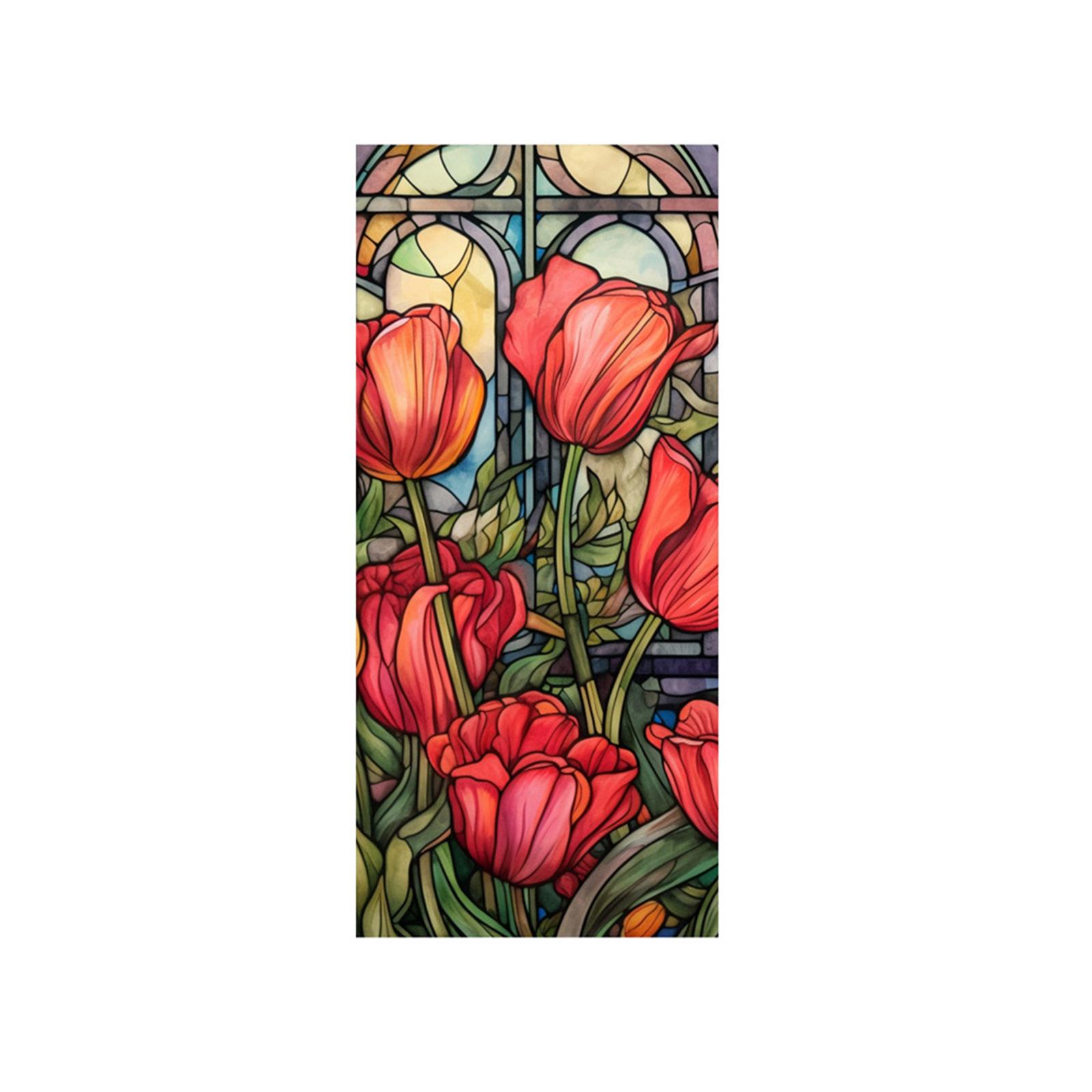 

PVC Stained Glass Window Film Removable Non Adhesive Heat Insulation UV Blocking Colorful Tulip Pattern Static Window Clings 45 x 100cm