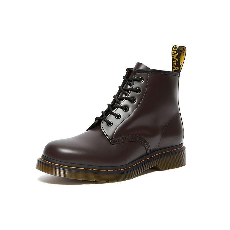 Dr. Martens Kožené Vintage Lesklé 6-dírkové Kotníkové Boty Unisex tmavě červené 27282626