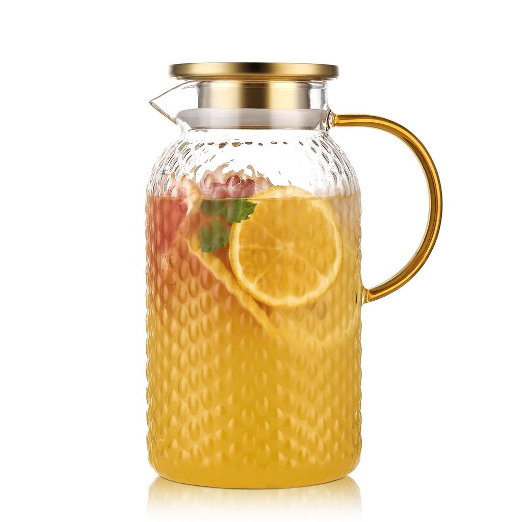 Fexmoy Cold Water Pot Glass Pitcher Heat Resistant Glass Cold Water Bottle Water Bottle Wide Mouth Opening Can Be Stored In the Refrigerator Easy To