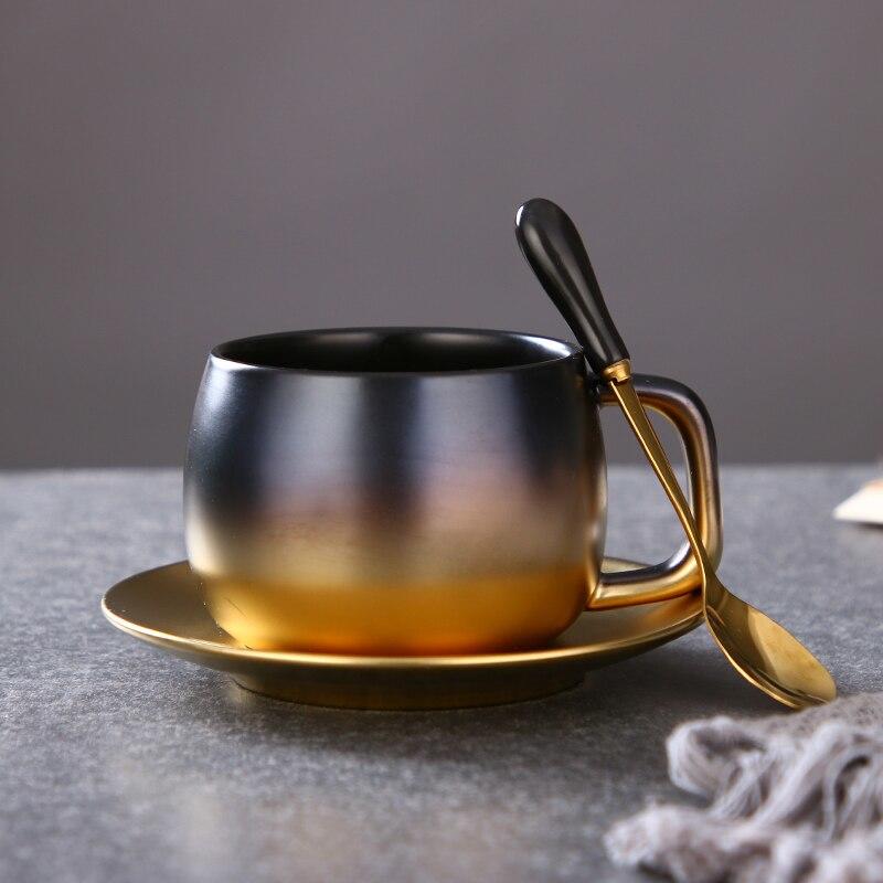 Creative Gradient Ceramic Coffee Cup Pulling Gold, Rough Surface, Set of Simple English Cups of Tea, Latte, Coffee, Coffee and Slippers.
