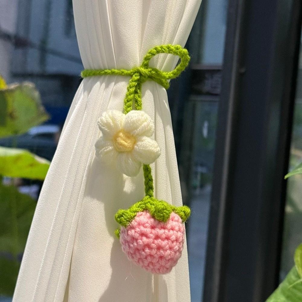 Floral Design Crochet Curtain Tie Back Wool Woven Rearview Mirror Pendant Teachers Gift