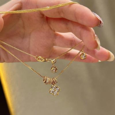 French Light Luxury Retro Passepartout Four-Leaf Clover Necklace Versatile Niche Design Court Style Women'S Neck Accessories