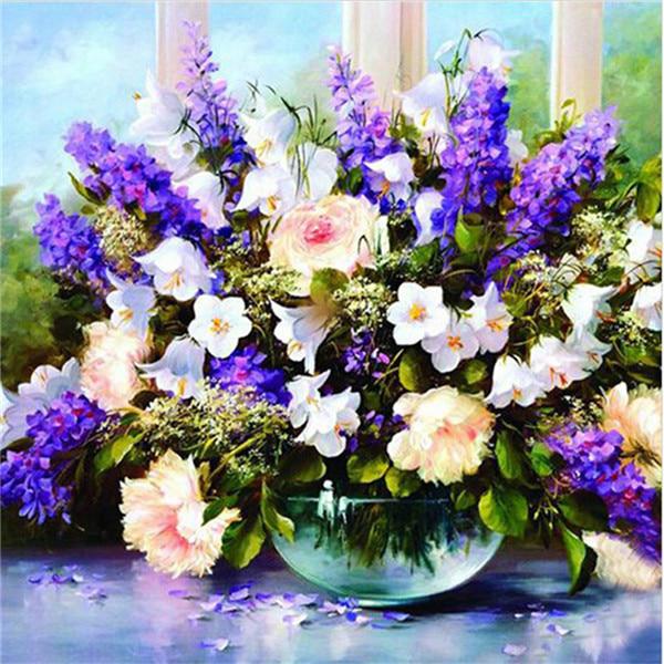 5D DIY Diamond Flower Arrangement Flower Vase Cross Stitch Diamond Embroidery