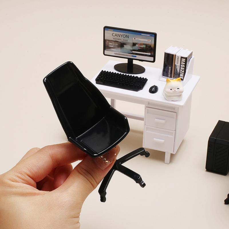 1 Set 1/12 Scale Dollhouse Miniature Furniture Kit With Computer Keyboard Desk Chair Miniature Scene Model Home Study Room Decor
