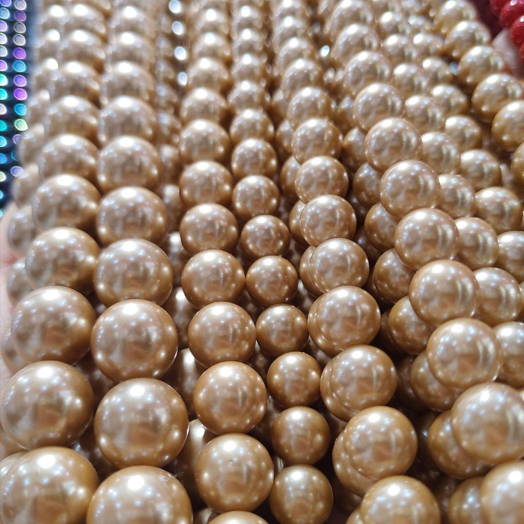 Champagne Color Imitation Shell Pearl Beads 6-12mm for DIY Jewelry, Round Spacer Beads, Loose Beads