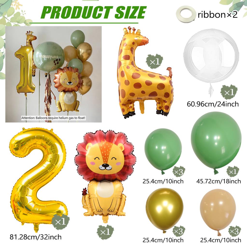 Set de ballons Lion Girafe Dessin Animé, Ballon Thème Animaux de la Jungle, Ballon Chiffre Doré 0-9, Décoration Fête d'Anniversaire Shower