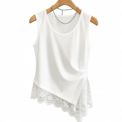 Women's Collar Lace Splicing Irregular Design Spring and Summer New Thin Style Large