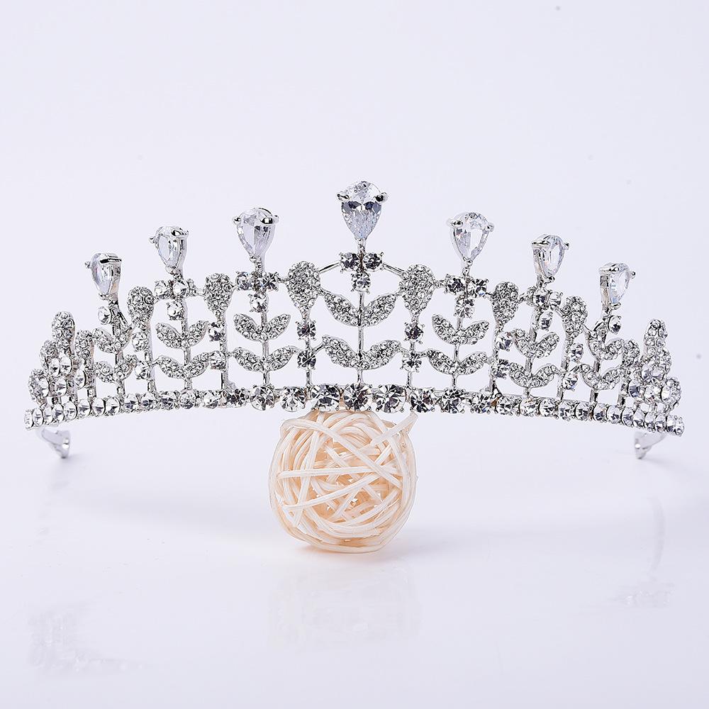 Popular headband, leaf-shaped simple bridal zircon crown, rhinestone princess wedding crown
